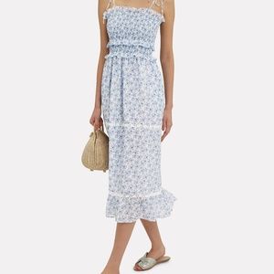 KISUII Luna Tie Shoulder Maxi Blue Floral Dress